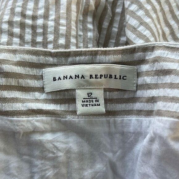 Banana Republic Women's White Stripe Pleated Cotton Skirt Size 12 - Picture 6 of 6